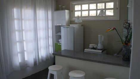 Chalets with sea view balcony, bedroom, living room, bathroom and kitchen