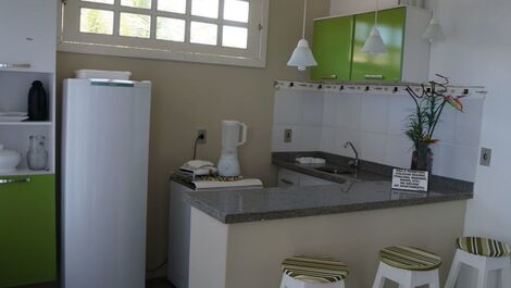 Chalets with sea view balcony, bedroom, living room, bathroom and kitchen