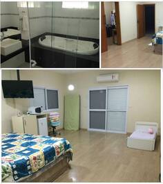 Suite com cama de casal, hidro, ar condicionado e closet