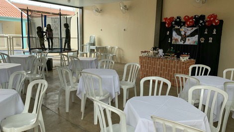 Party area with pool and brewery