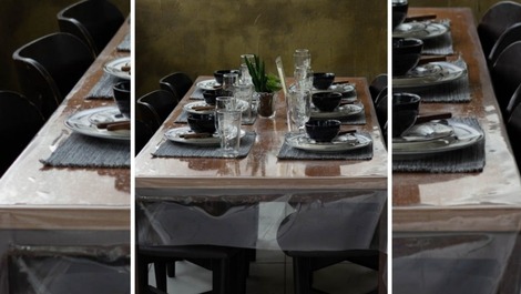 Mesa montada para seu churrasco no nosso espaço gourmet 