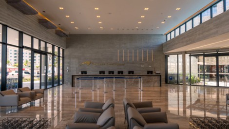 Área da recepção para a realização do check in e check out