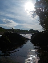 Temporada de verão, banho de rio.