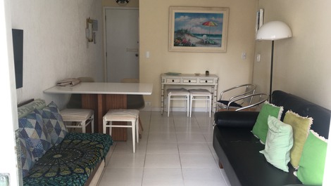 Sala bem iluminada com varanda e ventilador