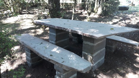 Mesa de pedra no mato.
