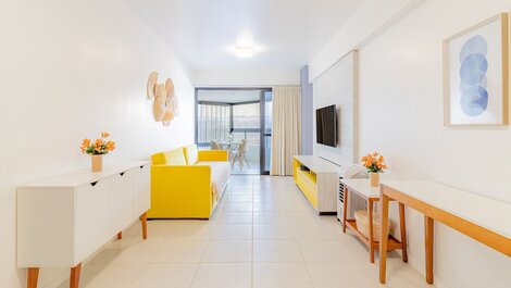 Excelente dormitorio y sala de estar, pies en la arena, vista al mar - Rio Vermelho