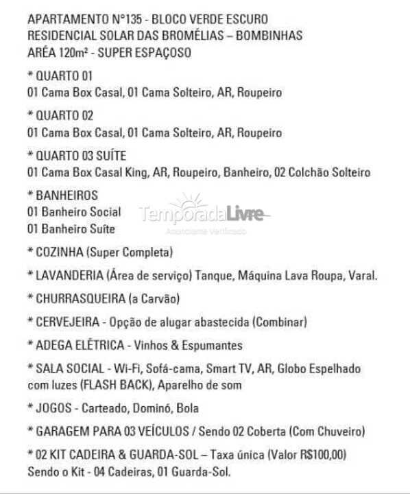 Apartamento para aluguel de temporada em Bombinhas (Praia de Bombinhas)