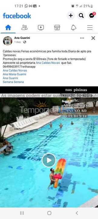 Apartment for vacation rental in Caldas Novas (Bairro Termal)