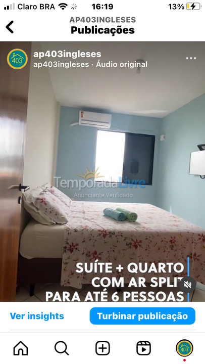 Apartamento para aluguel de temporada em Florianopolis (Praia dos Ingleses)