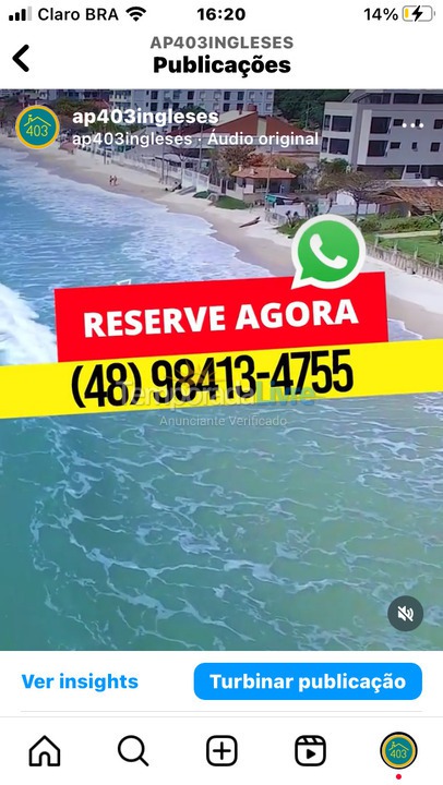 Apartamento para aluguel de temporada em Florianopolis (Praia dos Ingleses)