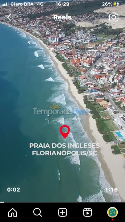 Apartamento para aluguel de temporada em Florianopolis (Praia dos Ingleses)