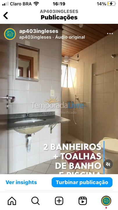 Apartamento para aluguel de temporada em Florianopolis (Praia dos Ingleses)