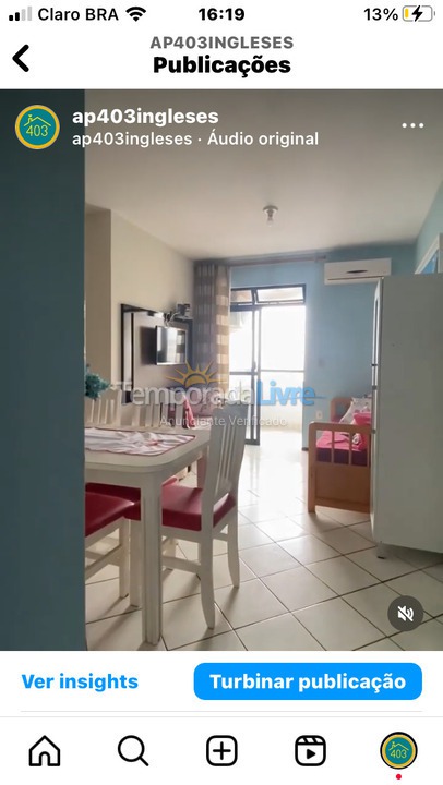 Apartamento para aluguel de temporada em Florianopolis (Praia dos Ingleses)