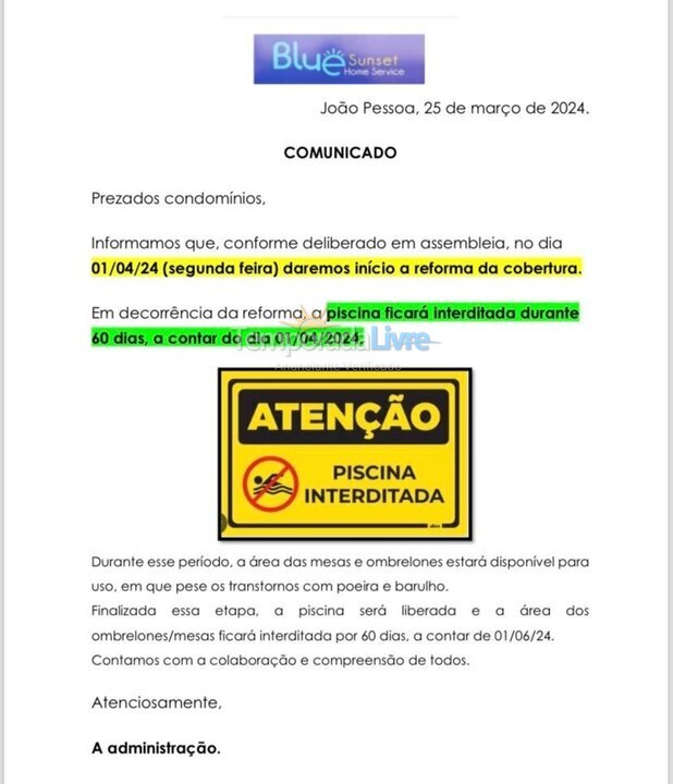 Apartamento para aluguel de temporada em João Pessoa (Cabo Branco)