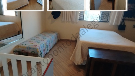 Quarto 1: suite, cama casal, sofá cama casal, berço, rede, tv smart