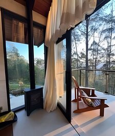 Chalé Neve da Montanha com pôr do sol