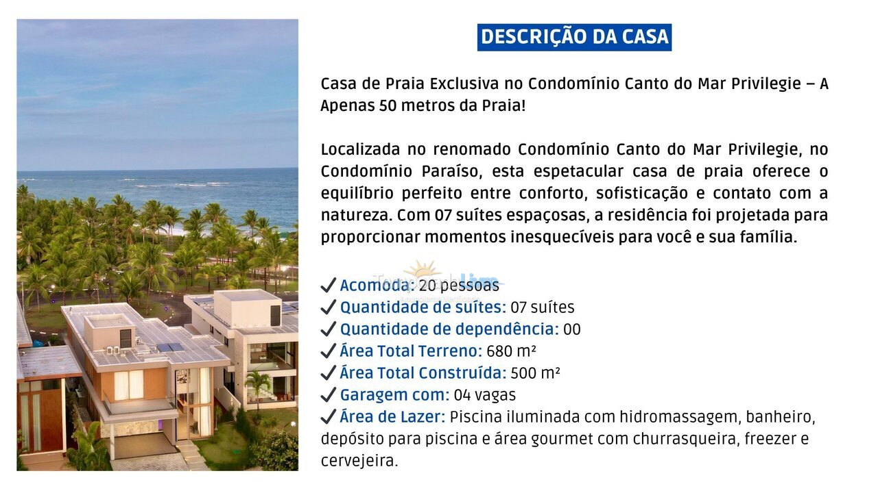 Casa para aluguel de temporada em Camaçari (Praia de Guarajuba)