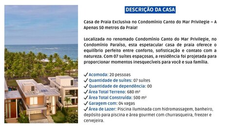 Mansão em Guarajuba – 7 Suítes a 50m da Praia!