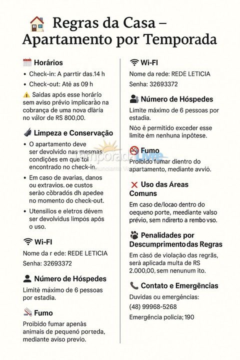 Apartamento para aluguel de temporada em Florianopolis (Praia dos Ingleses)