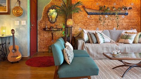 Charmosa cobertura com decoração mediterrânea