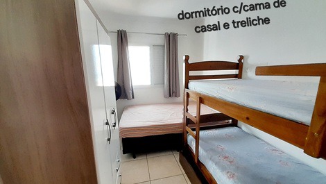 2° dormitório: 01 cama de casal box  / 01 treliche / 01 colchão avulso / guarda roupa e ventilador de coluna 