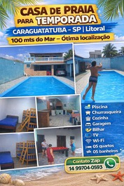 CASA de PRAIA em CARAGUATATUBA-SP com PISCINA a 100 MTS do mar