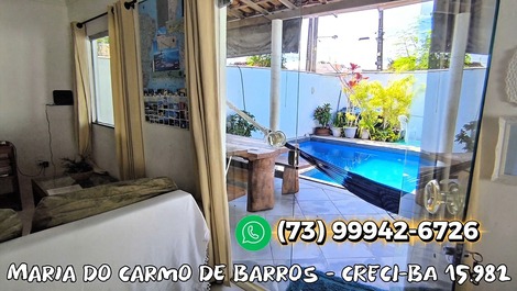Cód.C017-Casa 4 quartos, 15 pessoas, com Piscina, Praia de Taperapuan.