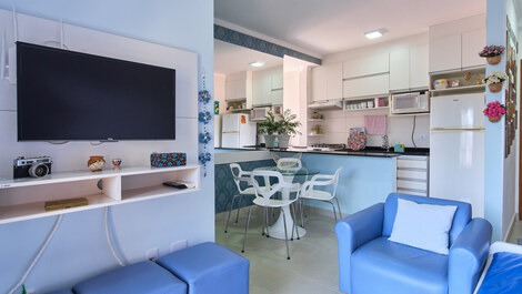 Apartamento a 1km da praia Grande com sacada Gourmet