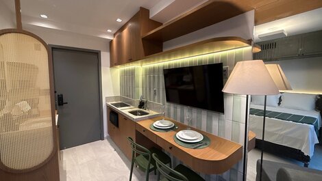 Flat c/ Varanda Vista Mar/ Prédio pé na areia