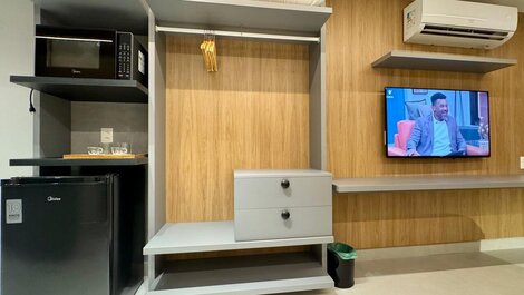 Flat aconchegante c/ Varanda e Vista Piscina