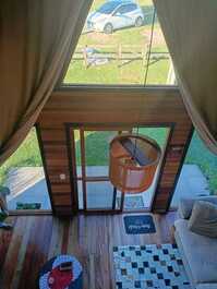 Cabin - fireplace - hot tub - top view - panoramic swing
