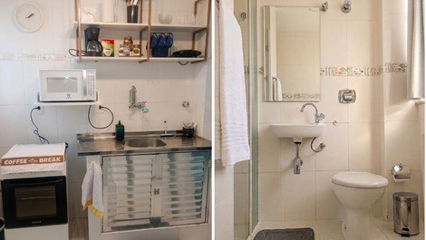 Cozinha e banheiro da acomodação