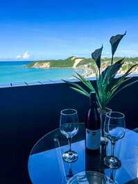 VISTA INCRÍVEL PARA O MAR -13° ANDAR - Flat com cozinha e varanda
