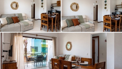 Sala de estar e jantar integradas com a varanda 
