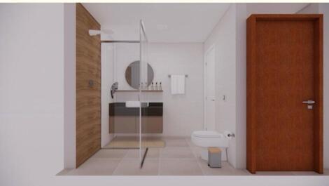 Quarto com cama casal e beliche