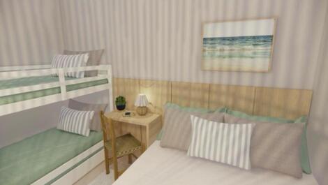 Quarto com cama casal e beliche