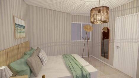 Quarto com cama casal e beliche