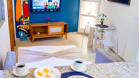 Recreio: Apartamento frente al mar, ¡a 9 minutos a pie de la playa! Con aire acondicionado.