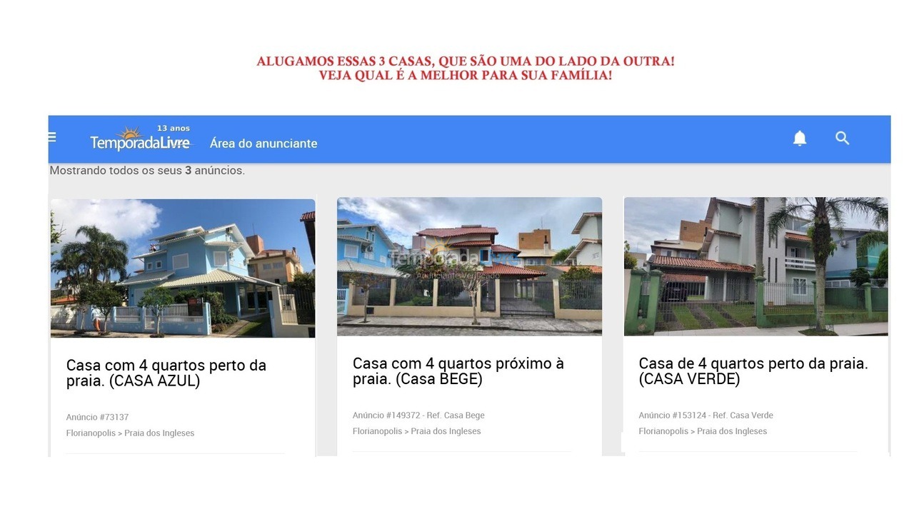 Casa para alquiler de vacaciones em Florianopolis (Praia dos Ingleses)